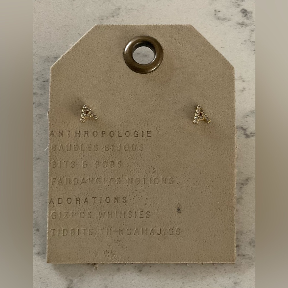 Anthropologie Goldtone Alphabet Earrings with Glass Crystals